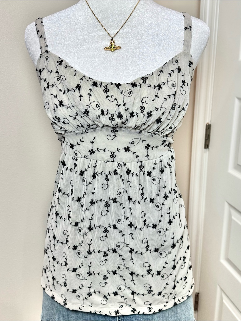 INC Grey Floral Embroidered Babydoll Cottagecore Women’s Small Cami Top
